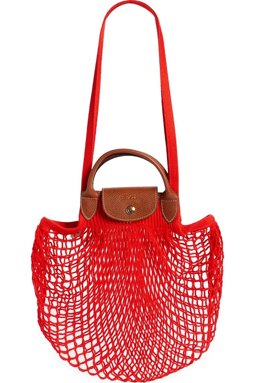 Longchamp Le Pliage Filet Mesh Knit Shoulder Bag in Red